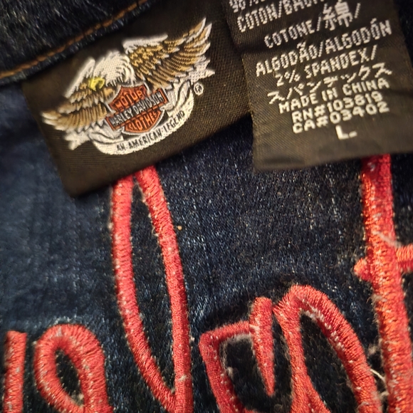Harley-Davidson Blue Jean Jacket with Floral Embroidery - Picture 3 of 4
